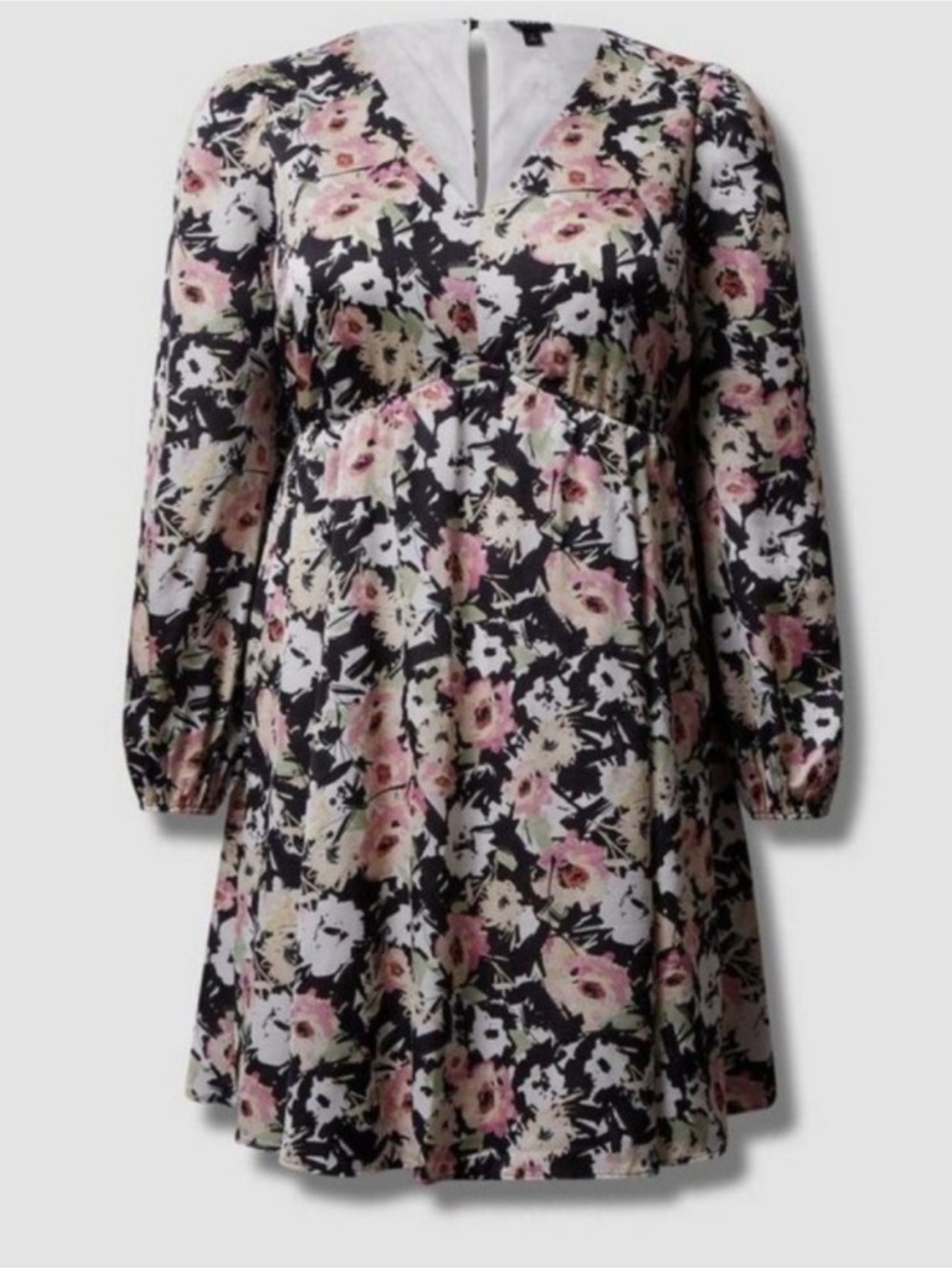 Floral V-Neck Mini Babydoll Empire Bubble Dress - Picture 3 of 6